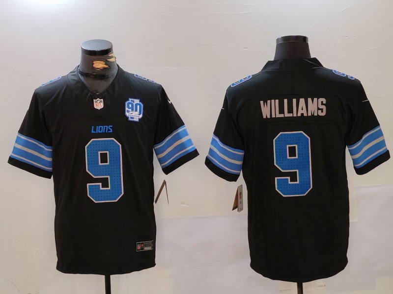 Men's Detroit Lions #9 Jameson Williams Black 2024 F.U.S.E. 2nd Alternate With 90th Anniversary Patch Vapor Limited Football Stitched Jersey